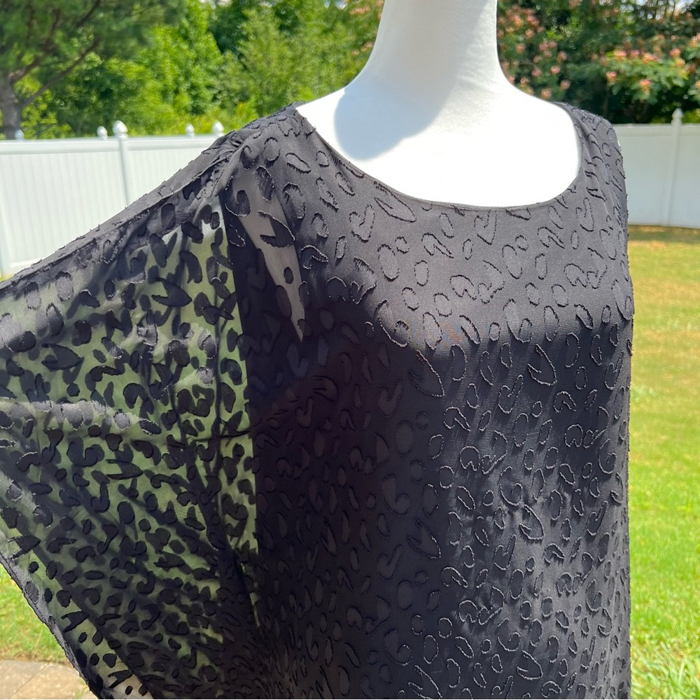 Thalia Sodi Elegant Black Asymmetrical Dress w/Sheer Textured Overlay Sz Large